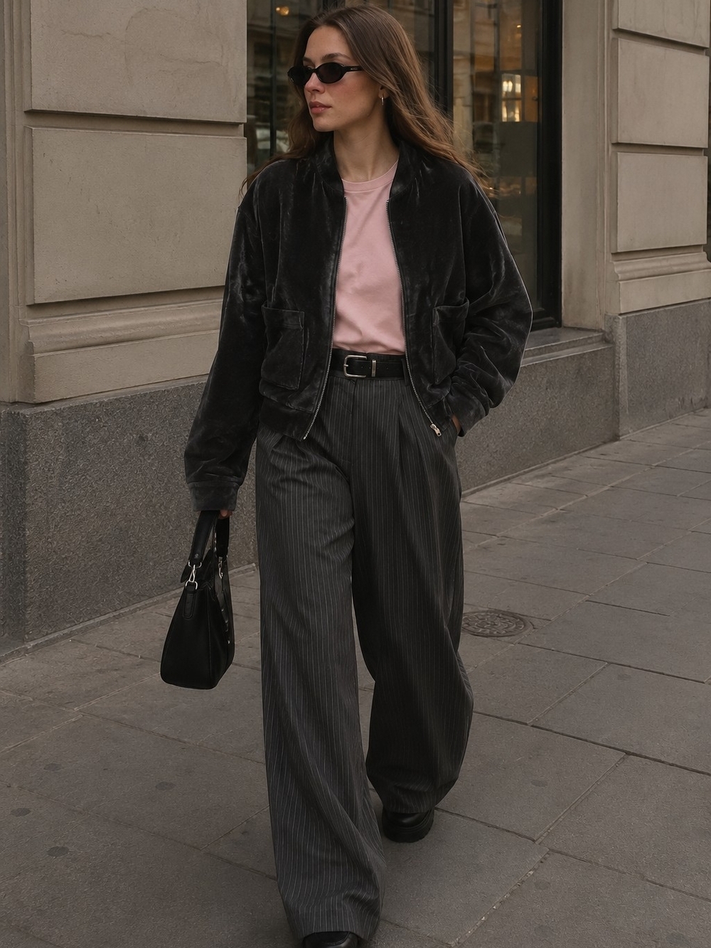 Zara Collection Charcoal Grey Velvet Velour Bomber Jacket Oversized M